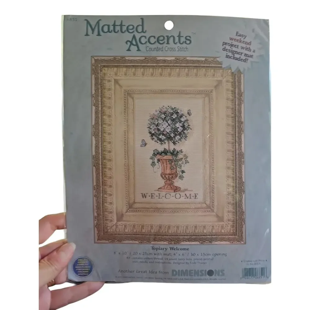 Dimensions Matted Accents Counted Cross Stitch Kit 6851 Topiary Welcome Sealed